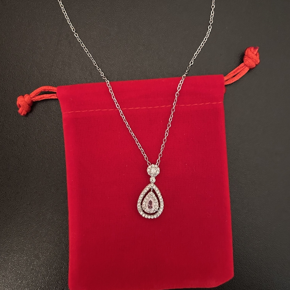 Elegant 925 Silver Moissanite Teardrop Pendant Necklace